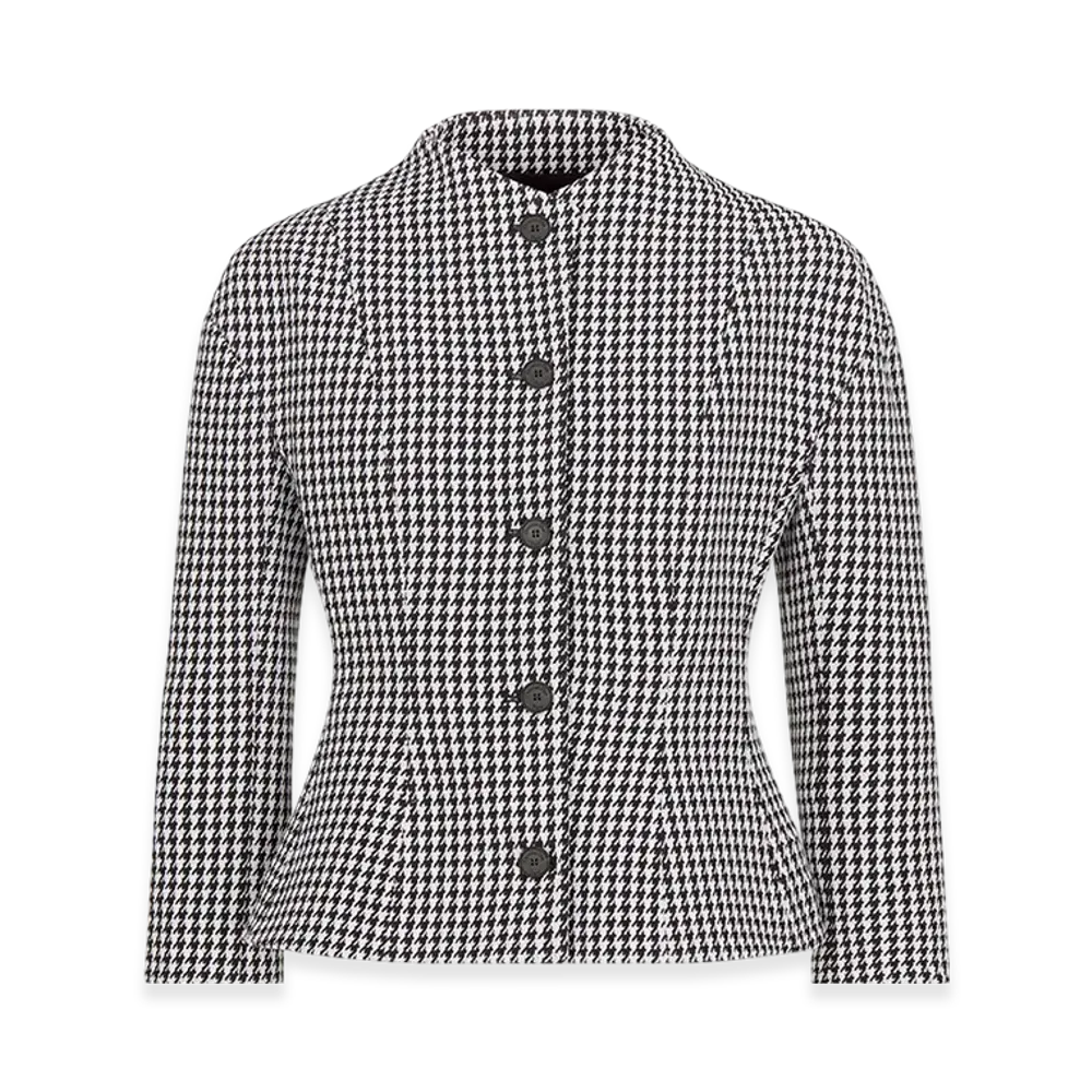 Dior Women's Fitted Jacket with Officer Collar Houndstooth Wool "Black/White"