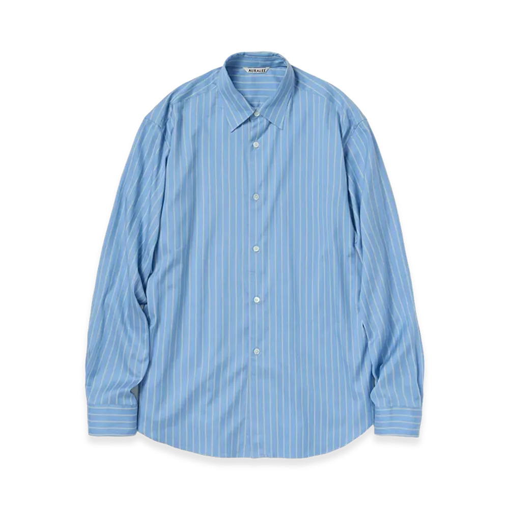 AURALEE Cotton Silk Stripe Shirt "Sax Blue Stripe"