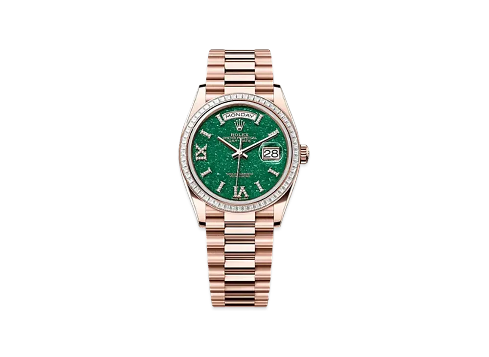 ROLEX Day-Date 36mm Everose Gold Diamond 128395TBR "Green Aventurine"