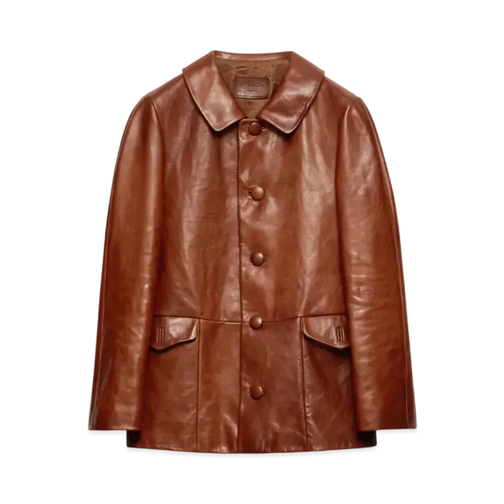 PRADA Men's Leather Blouson Jacket "Brown"