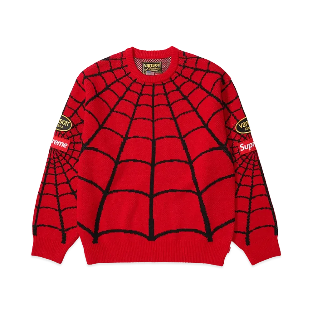 Supreme x Vanson Leathers Spider-Man Sweater "Red"