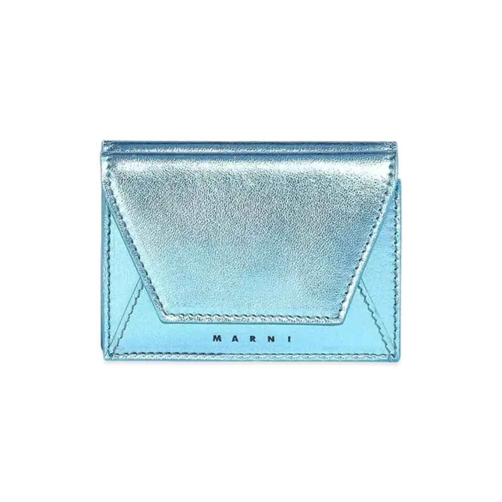 Marni Blue Metallic Nappa Leather Tri-Fold Wallet "Arctic"