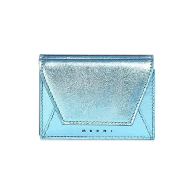 Marni Blue Metallic Nappa Leather Tri-Fold Wallet "Arctic"