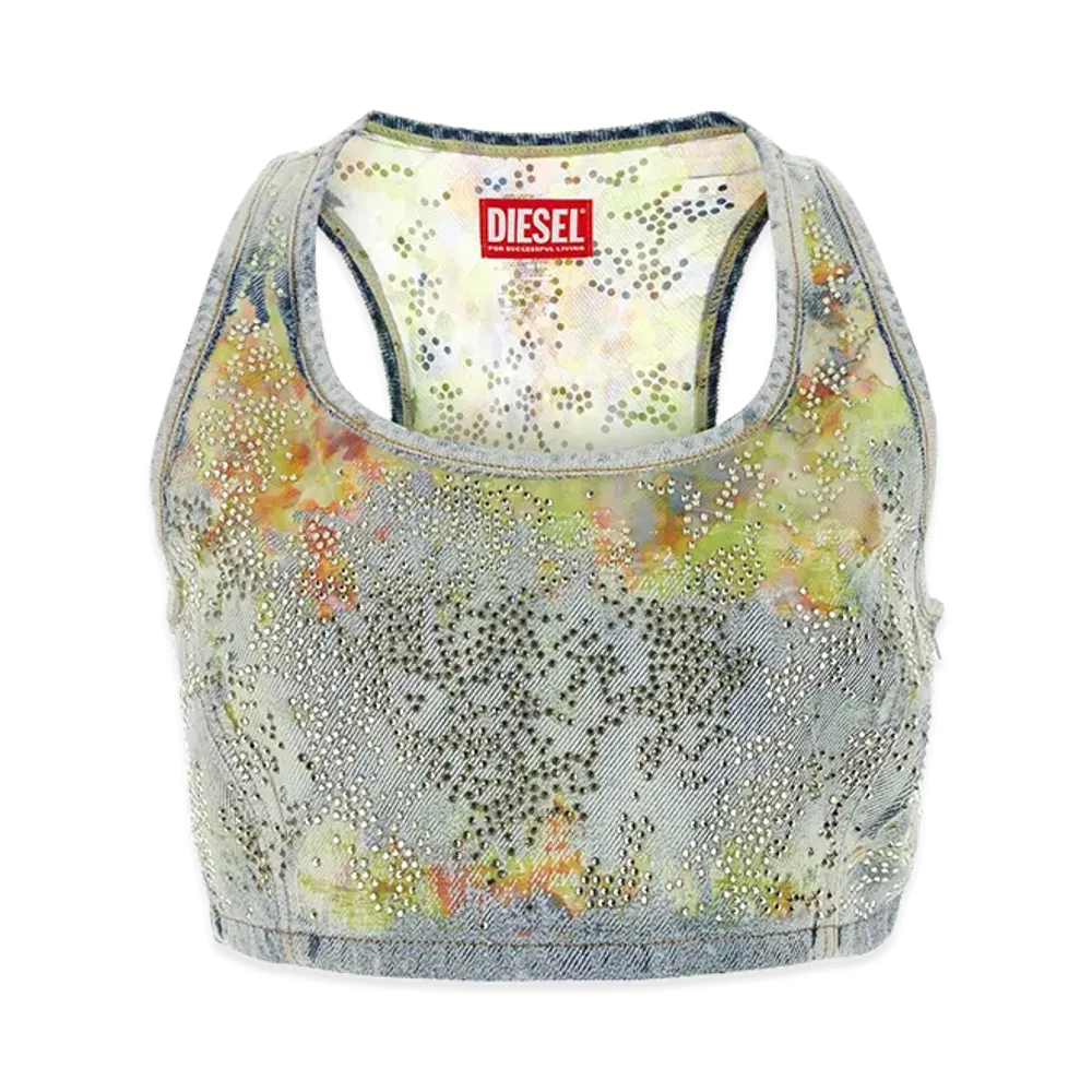 Diesel Women's Embellished Denim De-Detop-Fse Crop-Top "Blue"