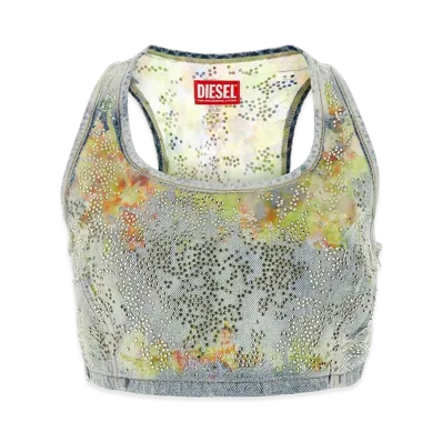 Diesel Women's Embellished Denim De-Detop-Fse Crop-Top "Blue"