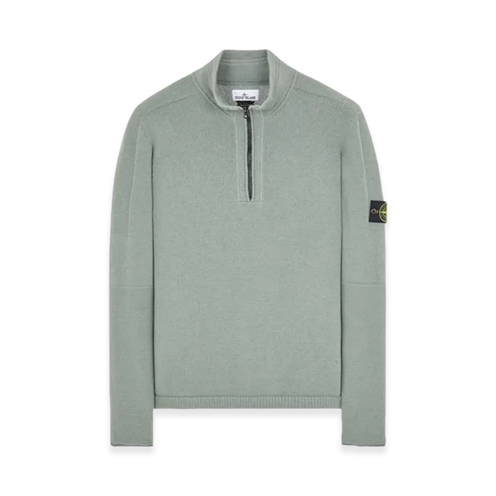 Stone Island 529A3 Partly Stocking Lambswool Half Zip Knit - 23FW "Sage Green"