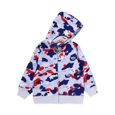 A BATHING APE Kids Sta Strike Camo Shark Zip Hoodie "White"