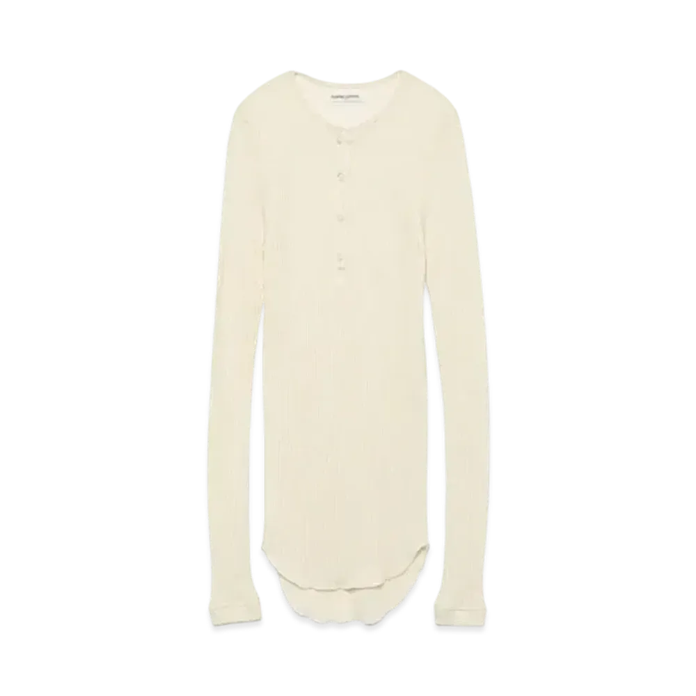 FUMIKA UCHIDA Wool/Silk Needle Drawing Henley-neck "Off White"