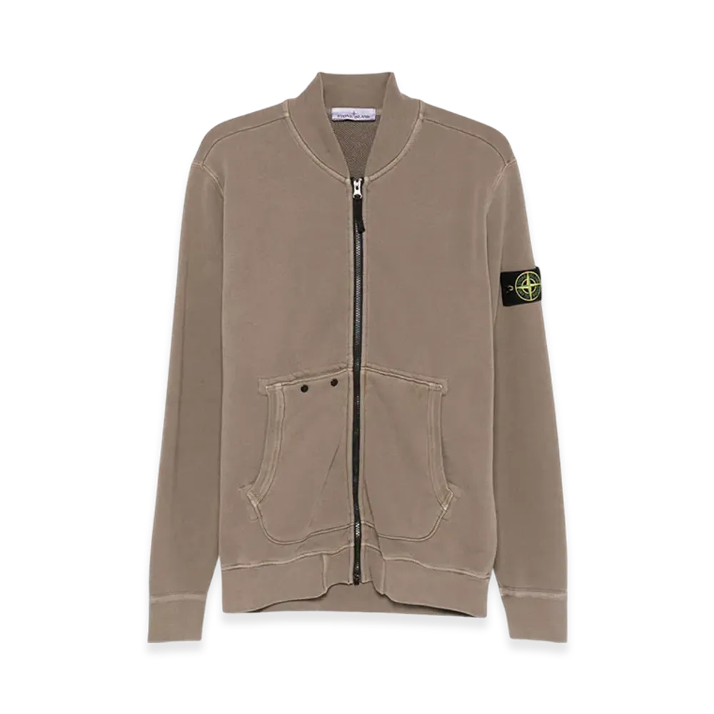 Stone Island 65241 Organic Cotton Diagonal Fleece Old Effect Pocket Details Full Zipper Sweatshirt - 24FW "Walnut Brown"