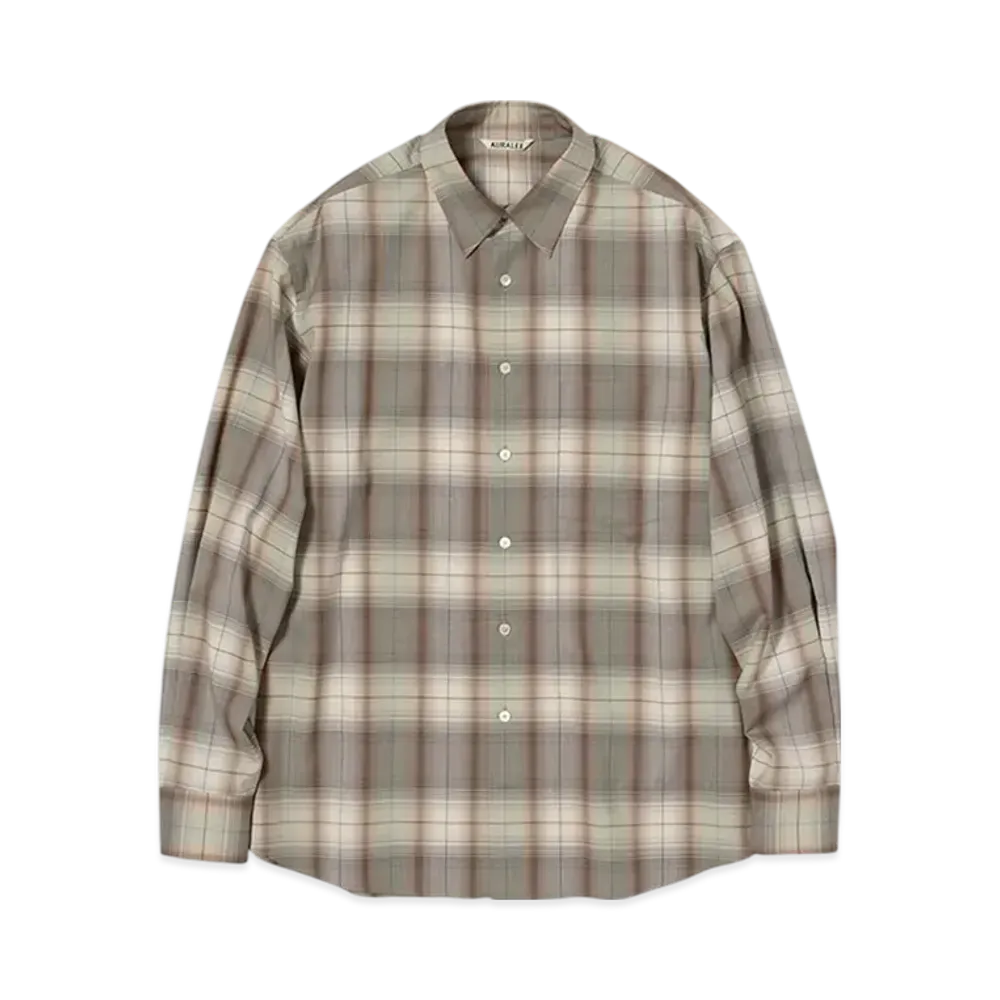 AURALEE Super Light Wool Check Shirt "Gray Brown Check"