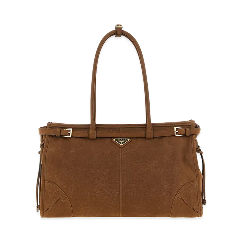 PRADA Wonen's Nabuk Large Bonnie Shopping Bag "Brown"