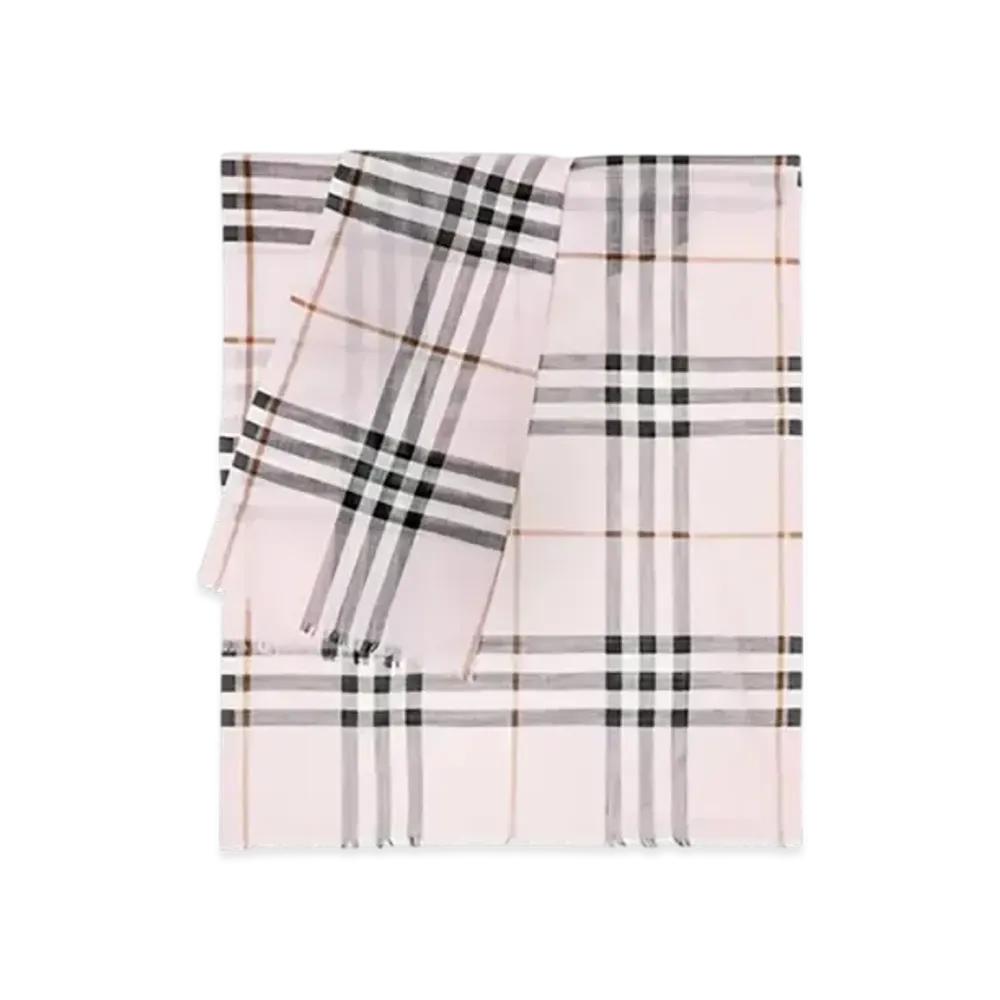 Burberry Check Wool Silk Scarf "Pale Candy Pink"