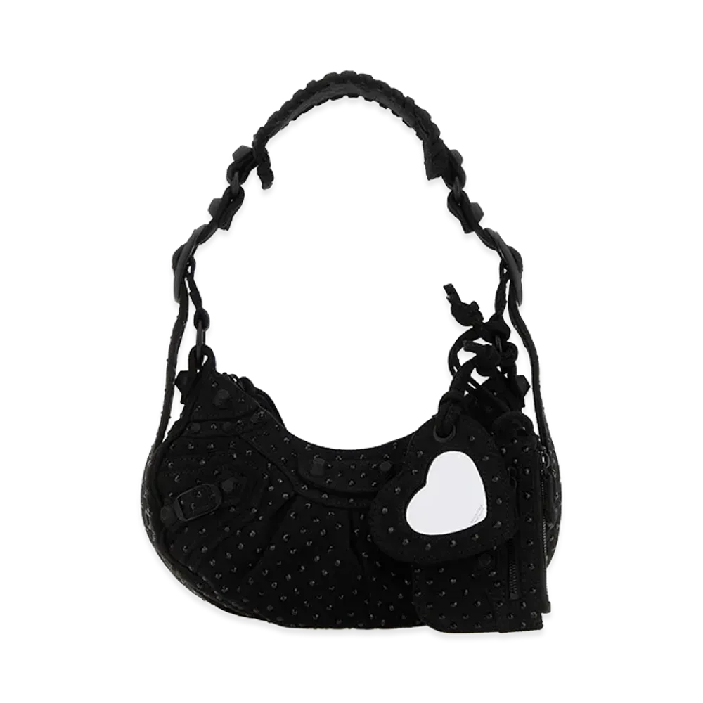 BALENCIAGA Women's Embellished Denim Le Cagole Xs Shoulder Bag "Black"