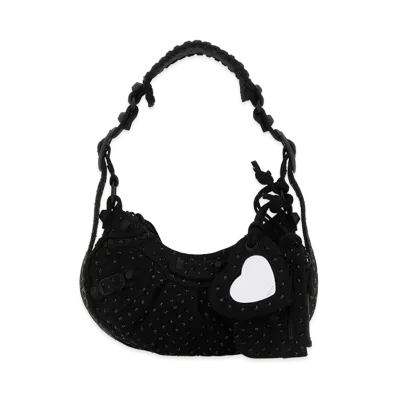 BALENCIAGA Women's Embellished Denim Le Cagole Xs Shoulder Bag "Black"
