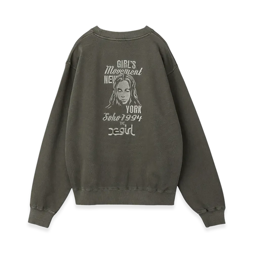 X-Girl Women's Mix Logo & Face Faded Crewneck Sweat Top "Black"