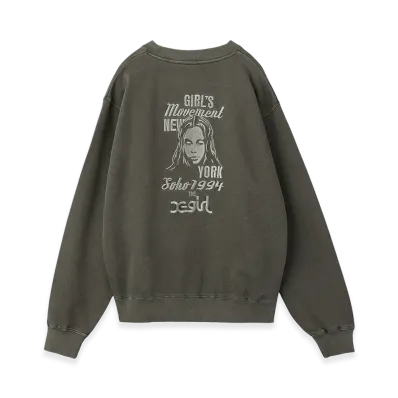 X-Girl Women's Mix Logo & Face Faded Crewneck Sweat Top "Black"