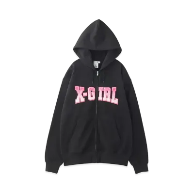 X-Girl Faux Fur Logo Zip Up Sweat Hoodie "Black"