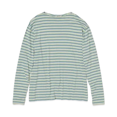 AURALEE Hard Twist Cotton Border Boat Neck L/S Tee "Light Green Border"