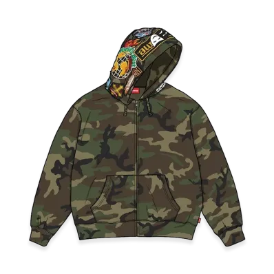 Supreme Patches Zip Up Hooded Sweatshirt "Woodland Camo"
