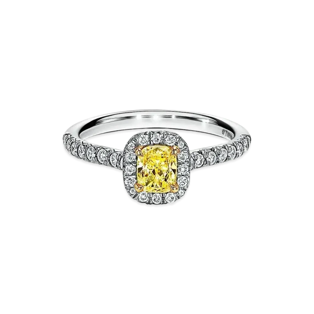 Tiffany & Co. Soleste Cushion Cut Halo Engagement Ring With A Diamond Platinum Band 0.5 Carat