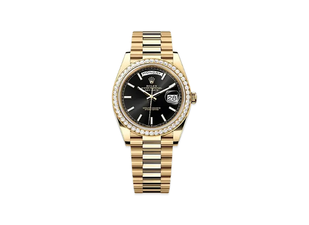 ROLEX Day-Date 40mm Yellow Gold Diamond 228348RBR "Bright Black"