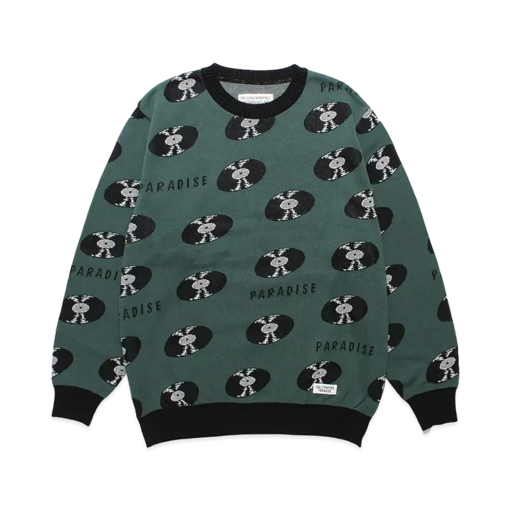 WACKO MARIA Records Jacquard Knit Sweater "Green"