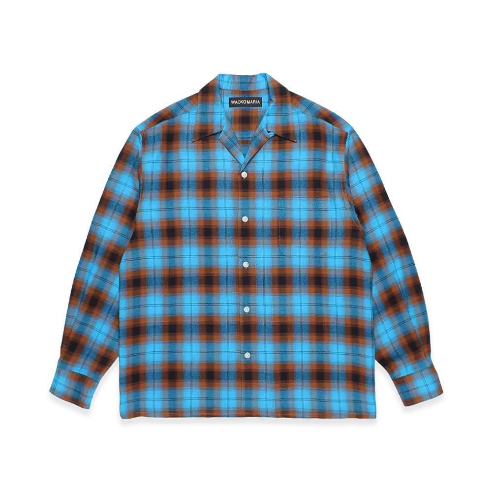 WACKO MARIA Ombre Check Open Collar Shirt "Blue"