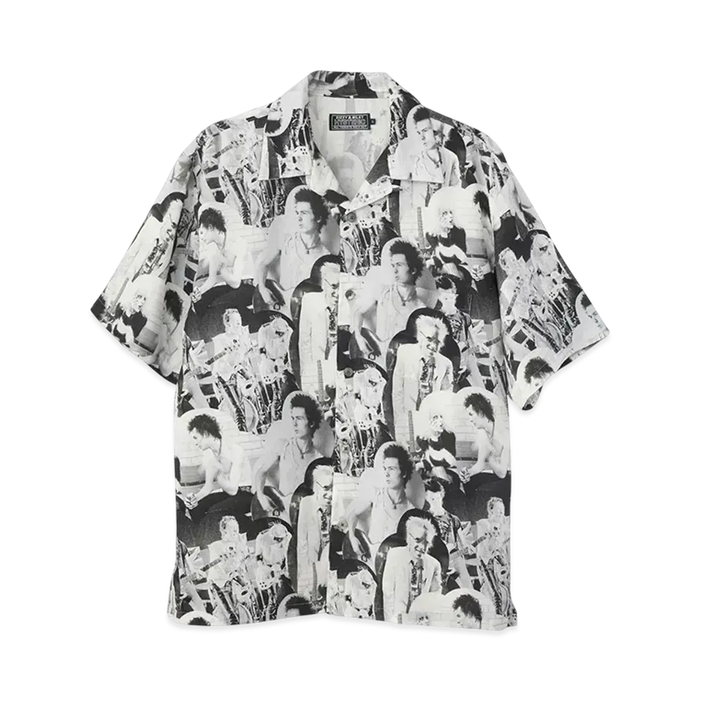 HYSTERIC GLAMOUR Dennis Morris/Bolloks Anarchy Mix Pattern Open Collar Shirt "Black"