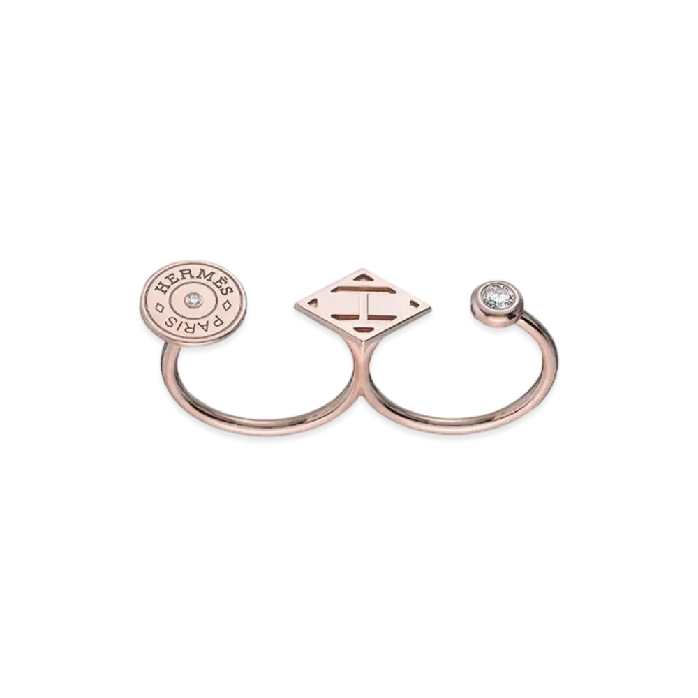 Hermes Gambade Double Ring "Pink Gold/Diamond"