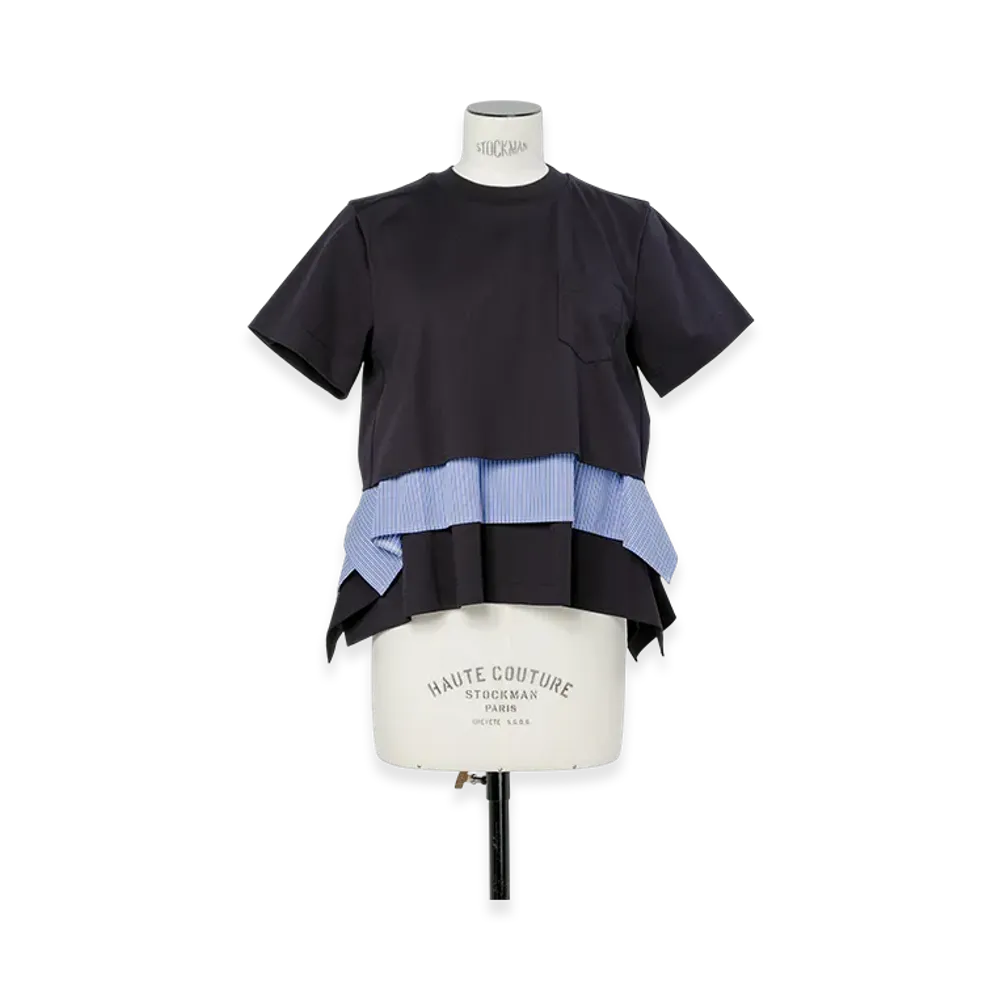 sacai Poplin x Cotton Jersey T-Shirt "Navy/Blue Stripe"