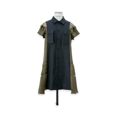 sacai Suiting x Satin Dress "Navy/Khaki"
