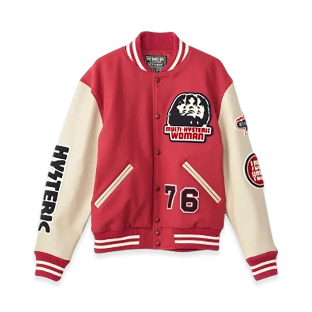 HYSTERIC GLAMOUR Speak No Evil Patch Varsity Jacket "Pink"
