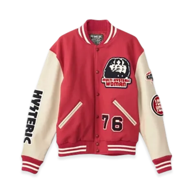 HYSTERIC GLAMOUR Speak No Evil Patch Varsity Jacket "Pink"