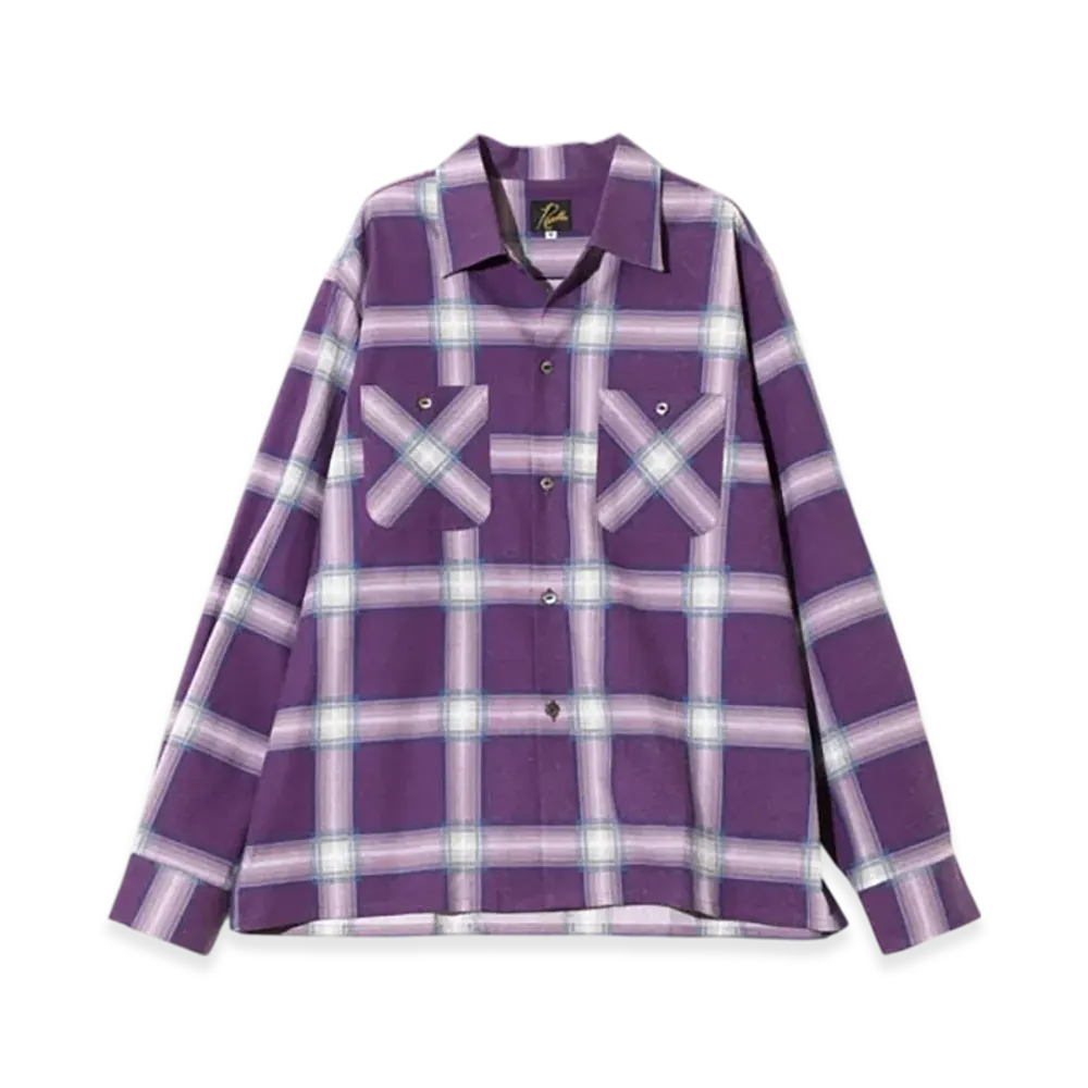 NEEDLES One-Up Shirt - Printed Flannel / Plaid "Purple"