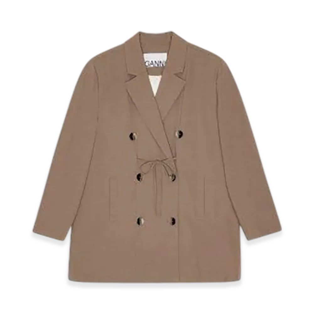 GANNI Brown Drapey Melange Oversized Blazer "Tigers Eye"