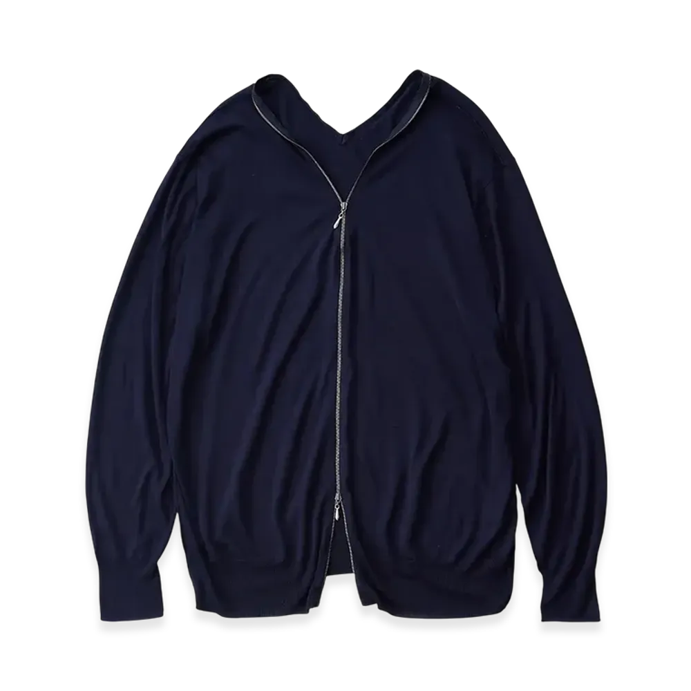 NICENESS S.Fabrice Silk Double Fronted Cardigan "Darknavy"