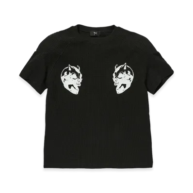 THUG CLUB Bulk Shoulder Waffle T-Shirt "Black"