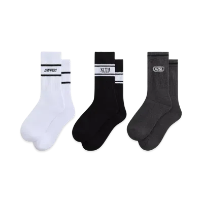 Kith 3-Pack Logo Crew Socks "White/Grey/Black"