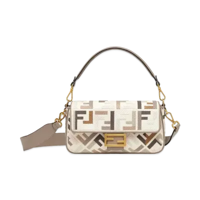 FENDI Baguette Canvas Bag FF Embroidery "Gray"