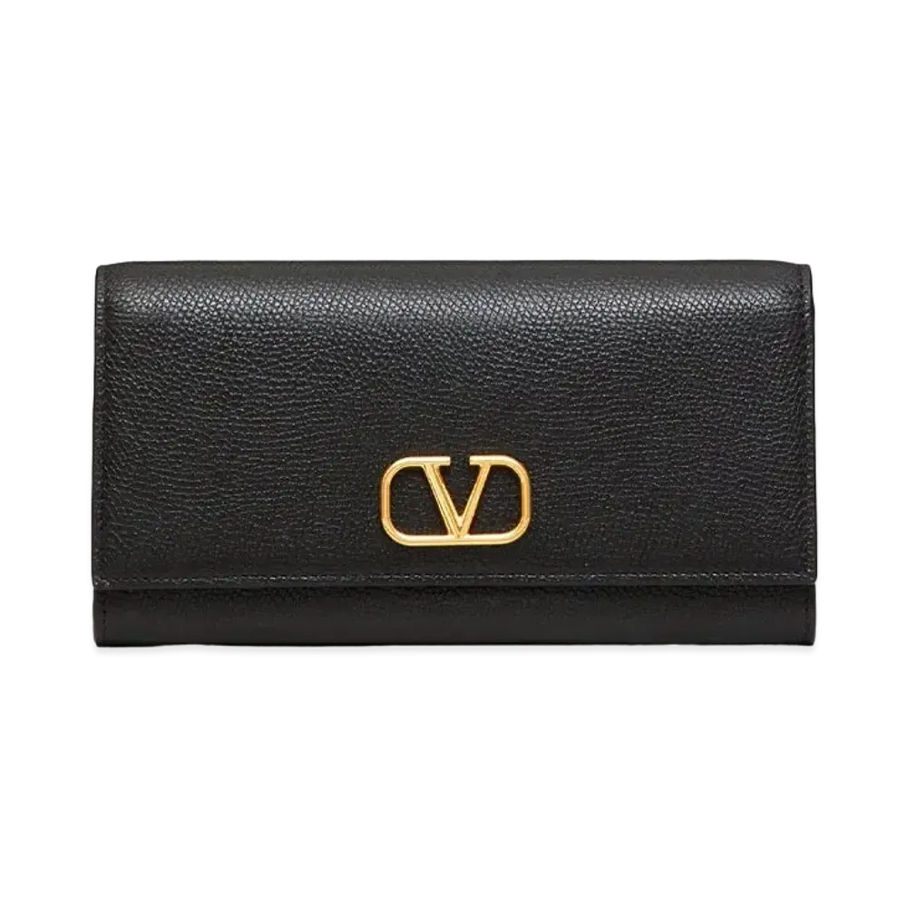 Valentino V Logo Signature Grain Calfskin Wallet "Black"