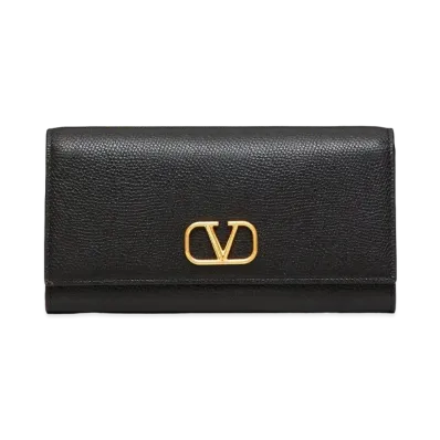 Valentino V Logo Signature Grain Calfskin Wallet "Black"