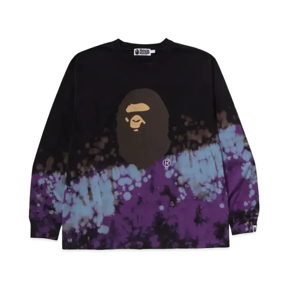 A BATHING APE Tie Dye Ape Head Relaxed Fit LS Tee "Black"