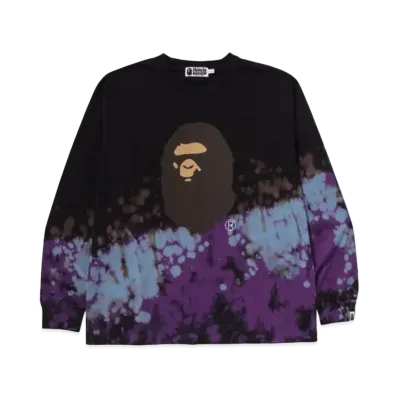 A BATHING APE Tie Dye Ape Head Relaxed Fit LS Tee "Black"