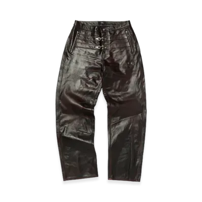 THUG CLUB Red Washed Bio Soldier Leather Pants "Black"