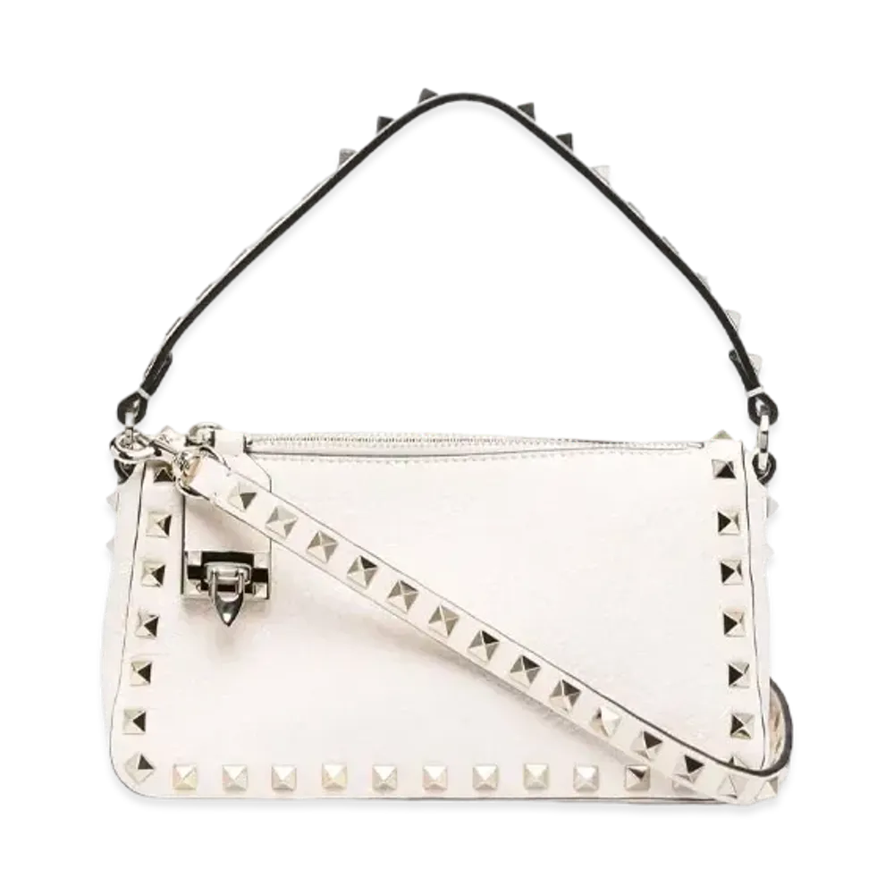 Valentino Crossbody Bag Rock Studs Grain Calfskin Small "Light Ivory"