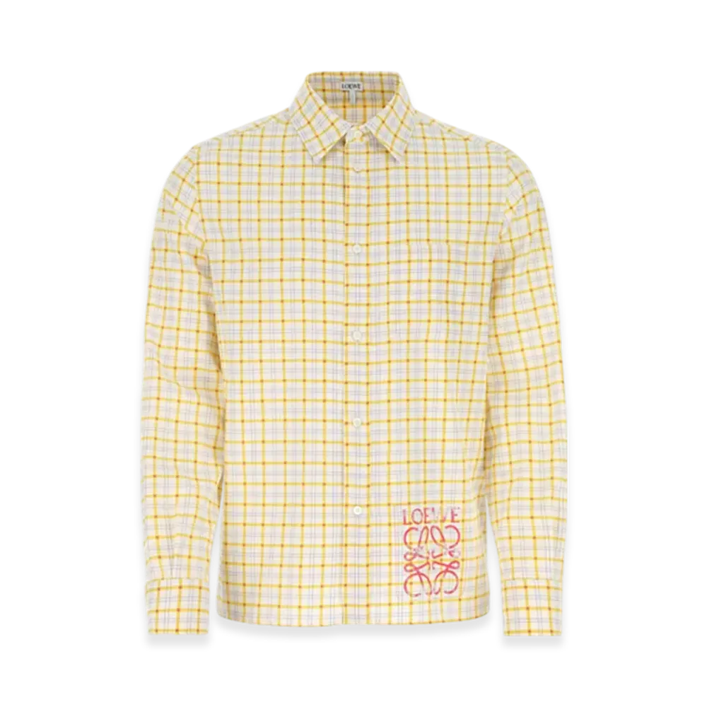 LOEWE Anagram Stamp Check Shirt in Silk and Cotton "Yellow/Orange"
