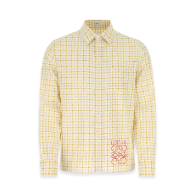 LOEWE Anagram Stamp Check Shirt in Silk and Cotton "Yellow/Orange"
