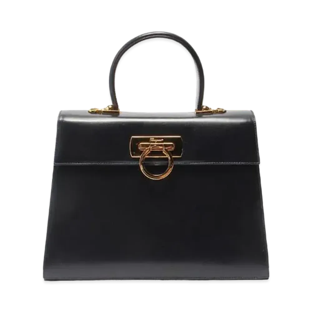 Salvatore Ferragamo Gancio Leather Handle Bag "Black"