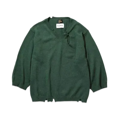 Needles X NOMA T.D. V NECK PULLOVER SWEATER - CRUSH KNIT / KILT PIN "Green"