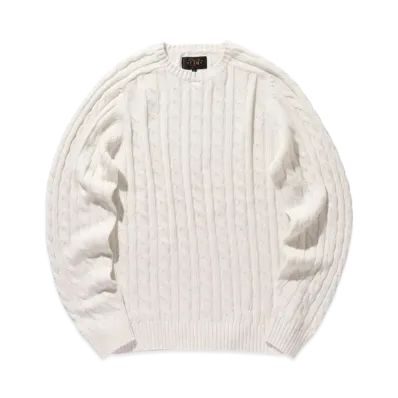 BEAMS Crew Cable Cotton Linen "White"